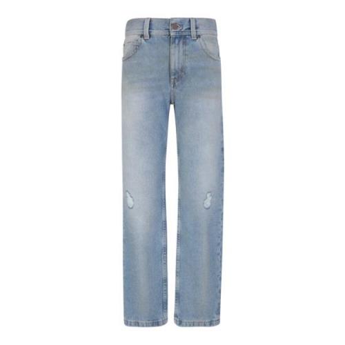 Blauwe Distressed Katoenen Broek voor Vrouwen Palm Angels , Blue , Dam...