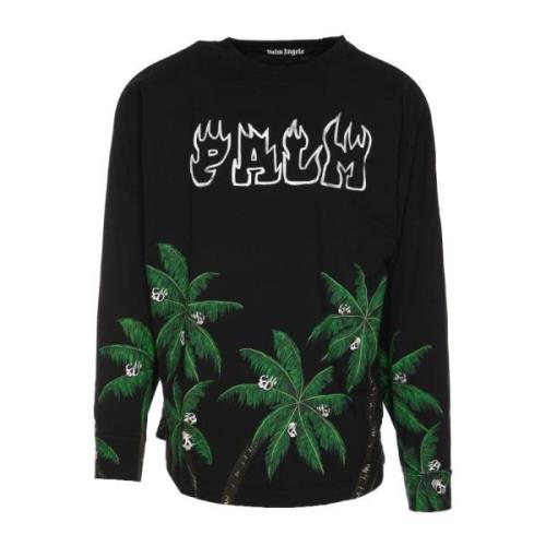 Zwart Streetwear Sweatshirt met Palmamp;Skull Print Palm Angels , Blac...