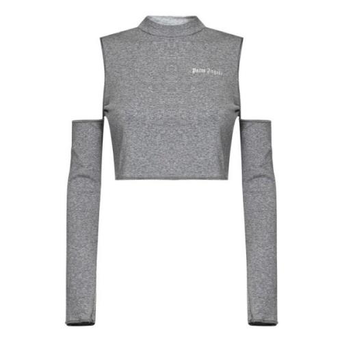 Melange Grijze Crop Top met Schouderuitsnijding Palm Angels , Gray , D...