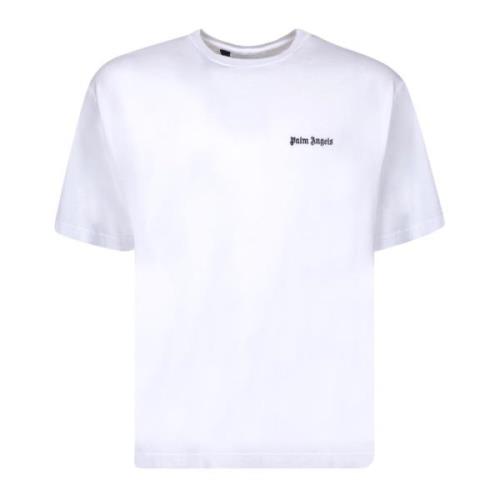 Minimalistisch Katoenen T-Shirt met Geborduurd Logo Palm Angels , Whit...