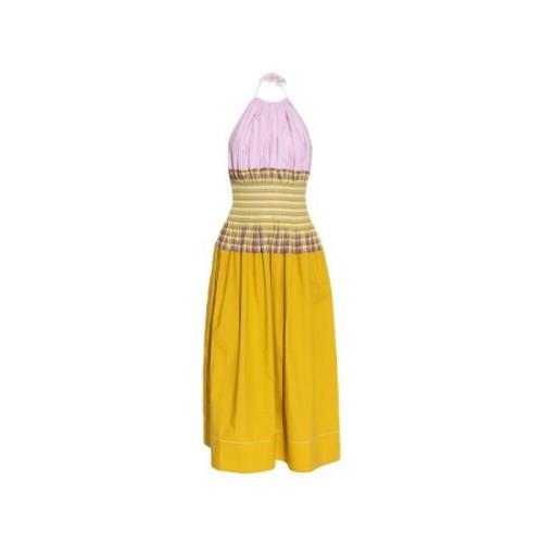 Gele en Paarse Maxi Jurk met Open Rug Tory Burch , Yellow , Dames