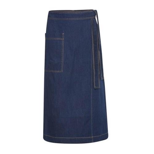 Blauwe Denim Midi Rok met Strikceintuur en Zijzak InWear , Blue , Dame...