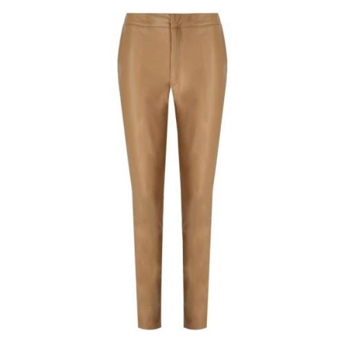 Beige Imitatieleren Broek met Ritssluiting Twinset , Beige , Dames