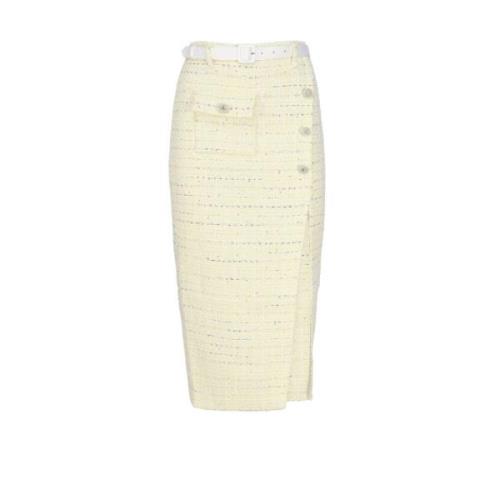 Gele Bouclé Midi Rok met Strass Knopen Self Portrait , Yellow , Dames