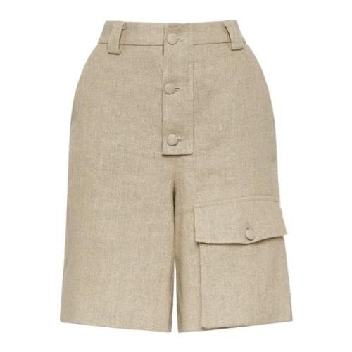 Linnen Shorts met hoge taille en wijde pijpen MVP wardrobe , Beige , D...