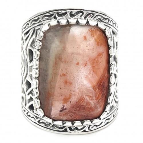 Handgemaakte Sterling Zilveren Agaat Ring Jalan Jalan , Multicolor , U...