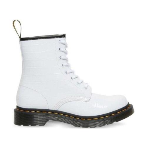 Witte Croc Emboss Lace-Up Booties Dr. Martens , White , Dames