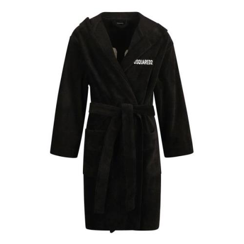 Luxe Terry-Cloth Hooded Katoenen Badjas Dsquared2 , Black , Heren
