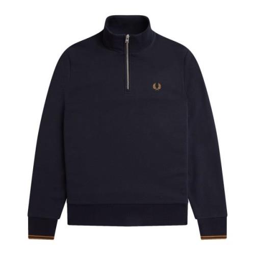 Navy Half Zip Crew Sweatshirt Fred Perry , Blue , Heren