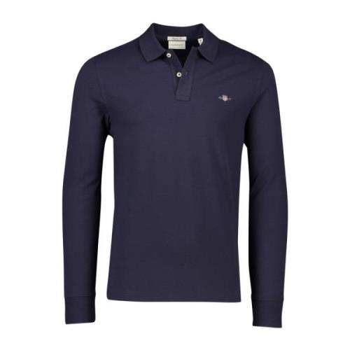 Donkerblauwe polo met lange mouwen en 2 knopen Gant , Blue , Heren