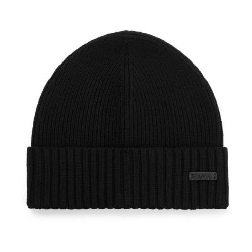 Zwarte Wollen Beanie Hoed Hugo Boss , Black , Heren