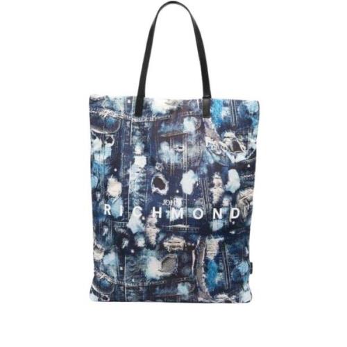 Iconische Denim Patroon Shopper Tas John Richmond , Blue , Dames