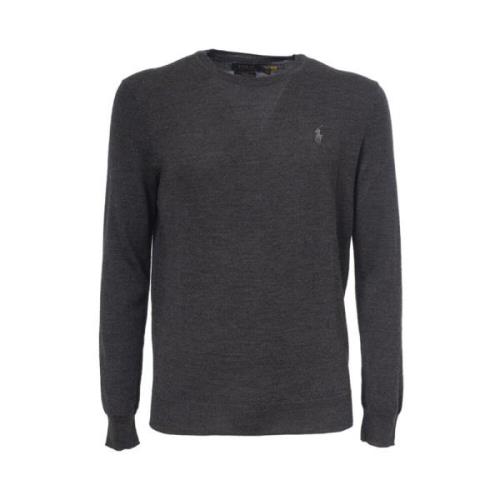 Italiaanse Wol Crewneck Sweater Polo Ralph Lauren , Gray , Heren