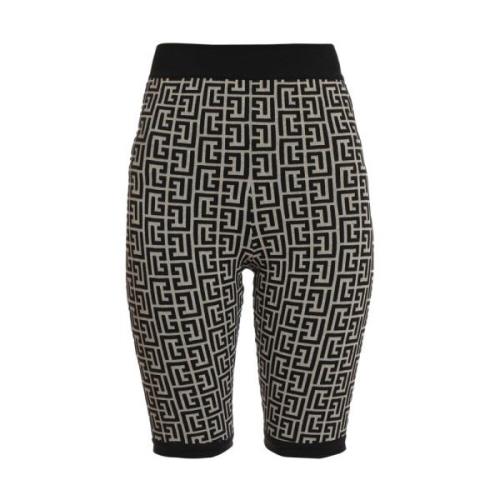 Bicolor jacquard knit shorts with monogram Balmain , Black , Dames