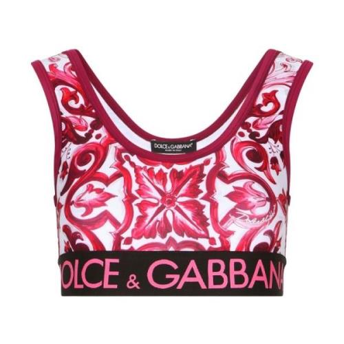 Majolica-Print Crop Top Dolce & Gabbana , Pink , Dames