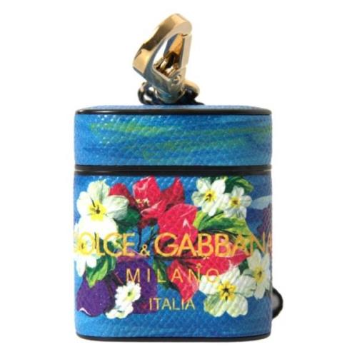 Blauw bloemenleren Airpods-hoesje Dolce & Gabbana , Blue , Dames