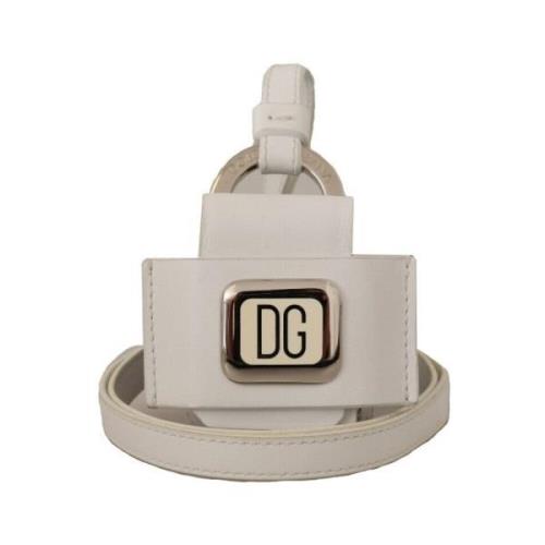 Wit Leren Bandje Zilveren Metalen Airpods Hoesje Dolce & Gabbana , Whi...