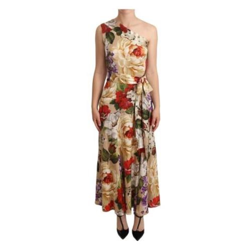 Bloemen One Shoulder Jurk tot op de Knie Dolce & Gabbana , Beige , Dam...