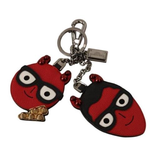 Rode Leren Duivel Studs Sleutelhanger Dolce & Gabbana , Red , Heren