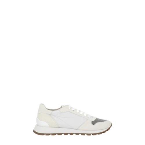 Witte Suède Leren Sneakers met Diamond Cut-BR Details Brunello Cucinel...