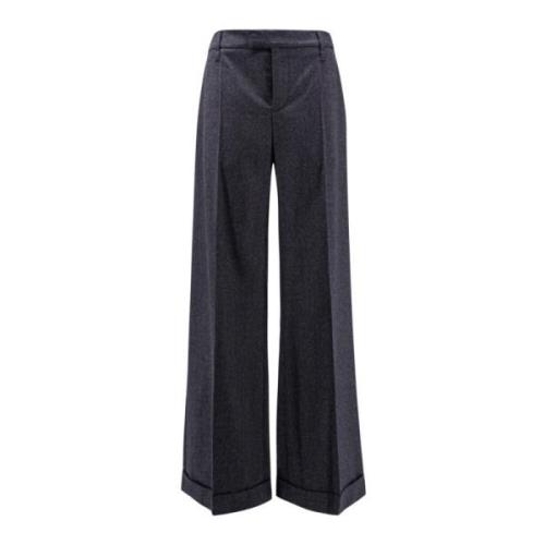 Grijze Virgin Wool Wide Leg Broek Brunello Cucinelli , Gray , Dames