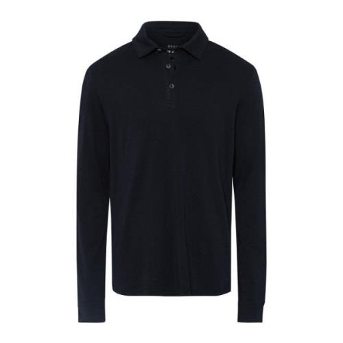 Donkerblauw Polo Shirt met Lange Mouwen Brax , Blue , Heren