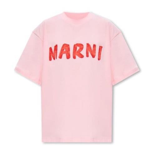 Geknipt T-shirt met logo Marni , Pink , Dames
