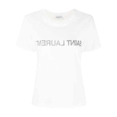 Witte Logo Print T-shirts en Polos Saint Laurent , White , Dames