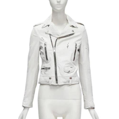 Pre-owned Leather outerwear Saint Laurent Vintage , White , Dames