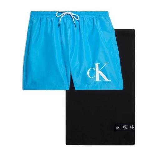 Heren Blauwe Strand Boxer Set Calvin Klein , Blue , Heren