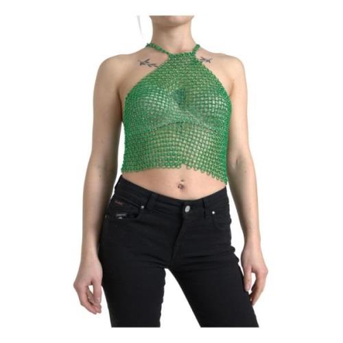 Groene Aluminium Halter Crop Top Dolce & Gabbana , Green , Dames