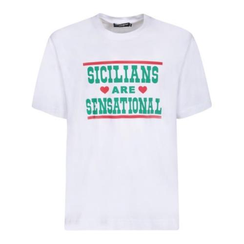 Sicily Love Wit T-shirt Dolce & Gabbana , White , Heren