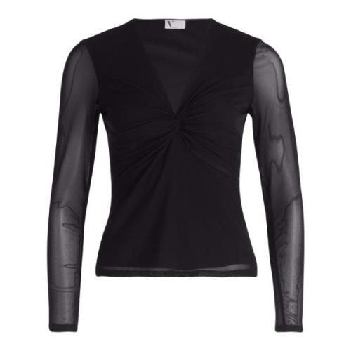 Longsleeve shirt met meshmouwen vera mont , Black , Dames