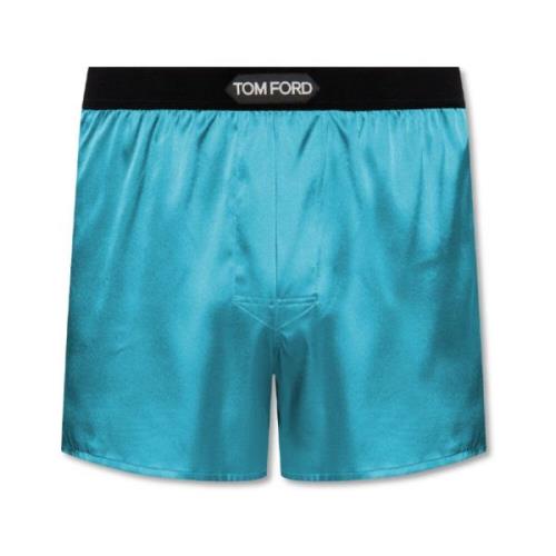 Zijden boxershorts met logo Tom Ford , Blue , Heren