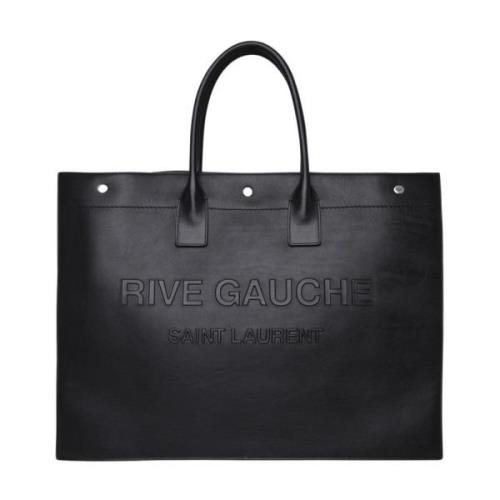 Zwarte Leren Rive Gauche Handtas Saint Laurent , Black , Heren