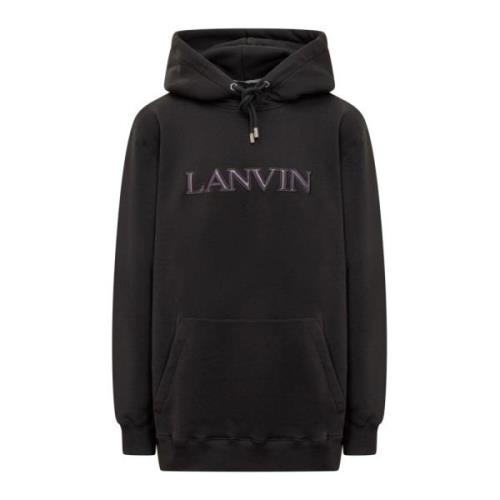 Zwarte hoodie sweatshirt met geborduurd logo Lanvin , Black , Heren