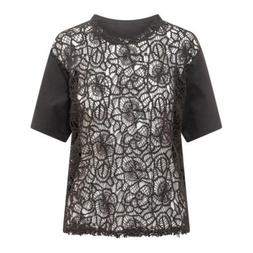 Bloemen geborduurd crew neck t-shirt Semicouture , Black , Dames