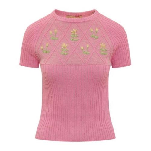 Bloemen Geborduurd Crew Neck T-Shirt Cormio , Pink , Dames
