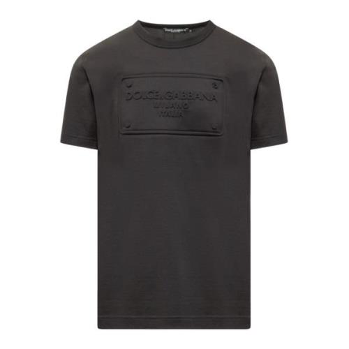 Korte mouwen T-shirt met ronde hals en reliëflogo Dolce & Gabbana , Bl...