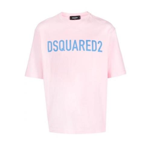Roze T-shirts en Polos met Dsquared2 Logo Dsquared2 , Pink , Heren