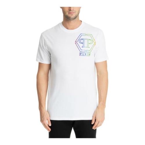 Gestreept T-shirt met Logo en Strass Details Philipp Plein , White , H...