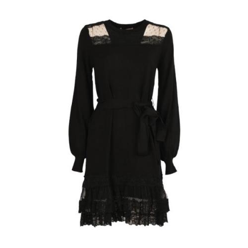 Korte jurk met tule en kanten details Twinset , Black , Dames