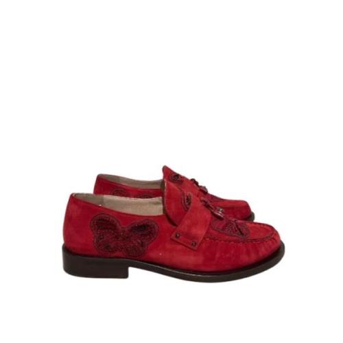 Pre-owned Suede flats Valentino Vintage , Red , Dames