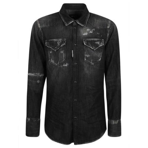 Klassieke Western Shirts Zwart Dsquared2 , Black , Heren