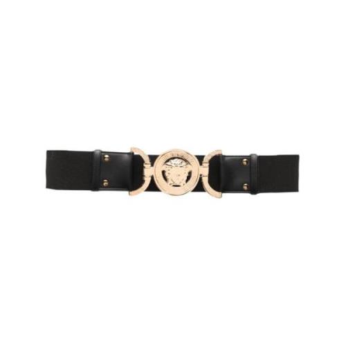 Zwart elastisch riem met Medusa hoofdplaatje Versace , Black , Dames