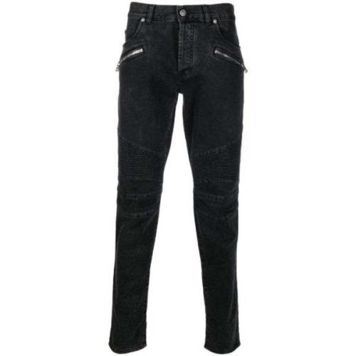 Slim-Fit Low-Rise Denim Jeans Balmain , Black , Heren