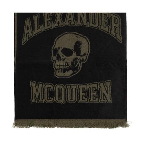 Wollen sjaal met logo Alexander McQueen , Black , Heren