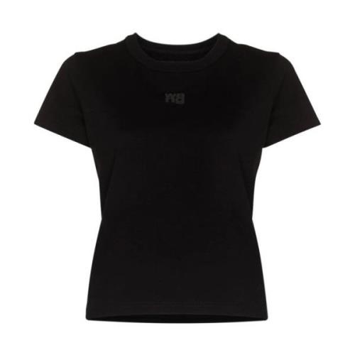 Zwarte Essential Logo Tee met gebonden nek Alexander Wang , Black , Da...