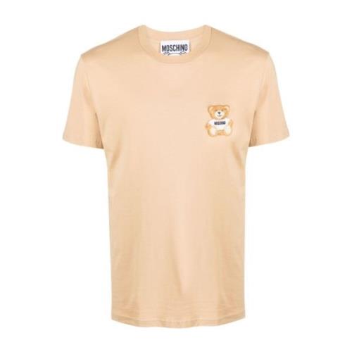 Beige T-shirts en Polos met Appliqué Logo Moschino , Beige , Heren