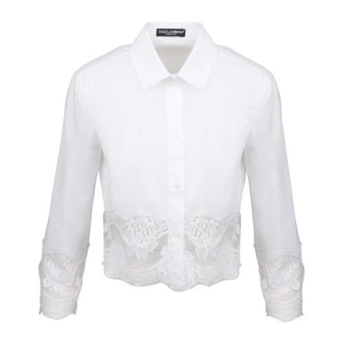Crop shirt met kanten inzetstukken Dolce & Gabbana , White , Dames